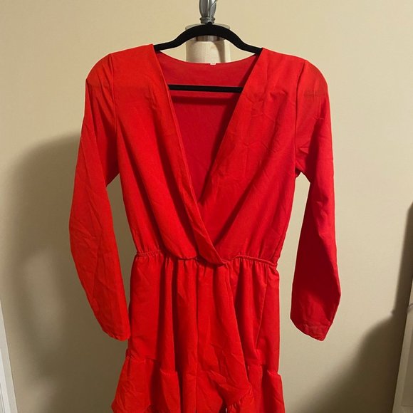 SHEIN Deep V Neck Ruffle Romper - Picture 4 of 5